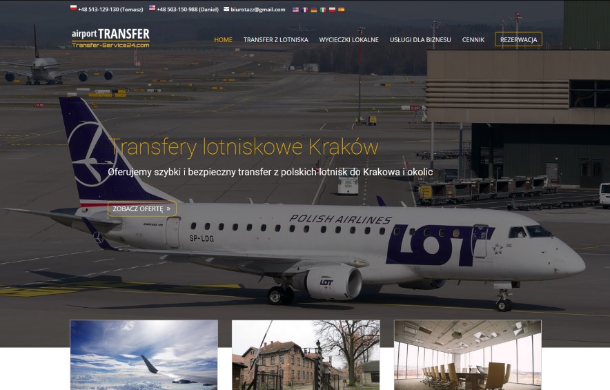 Transfery lotniskowe Kraków / screen